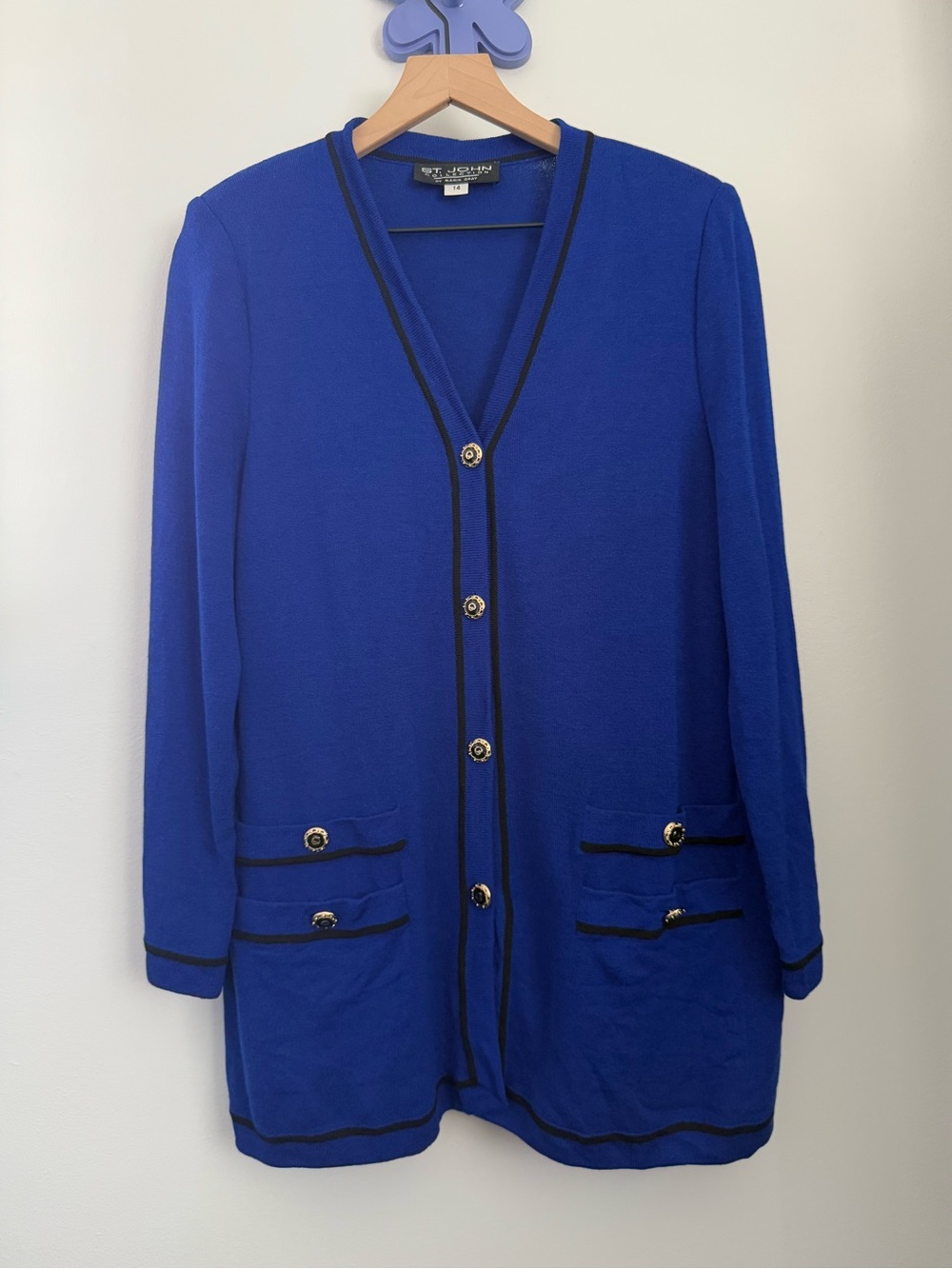 St. John 14 Santana Knit Long Cardigan Royal Blue Office Classy Elegant Fall